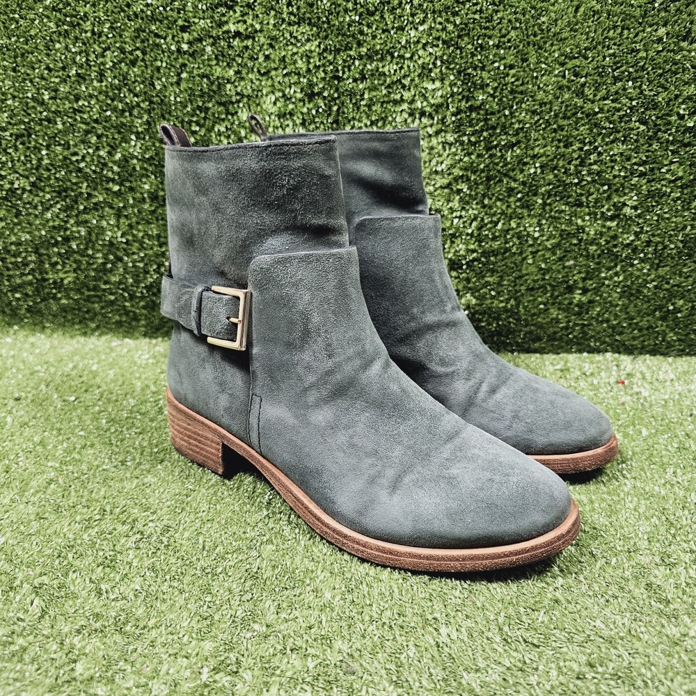 Tory Burch Riley Deep Green Suede Buckle Pull On Ankle Boots‎ Womens Size 8